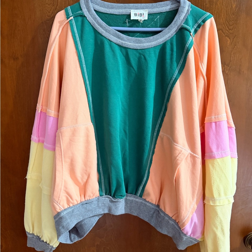 BiBi Peach, Green & Pastel Colorblock Crewneck Sweatshirt